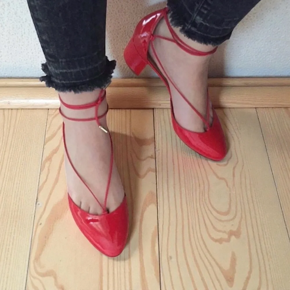 Aquazzura Alexa‎ Red Patent Leather Ankle Tie Pumps 37.5 Women’s Heels